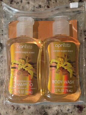 APRIL BATH & SHOWER SHAMPOO & BODY WASH SET-VANILLA SUGAR SCENT-2.5 oz/74ml EACH
